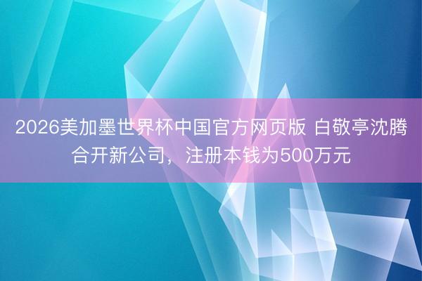 2026美加墨世界杯中国官方网页版 白敬亭沈腾合开新公司，注册本钱为500万元