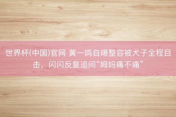 世界杯(中国)官网 黄一鸣自曝整容被犬子全程目击，闪闪反复追问“姆妈痛不痛”