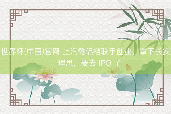 世界杯(中国)官网 上汽鸳侣档联手创业，拿下长安、理思，要去 IPO 了