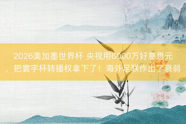 2026美加墨世界杯 央视用6000万好意思元，把寰宇杯转播权拿下了！海外足联作出了衰弱