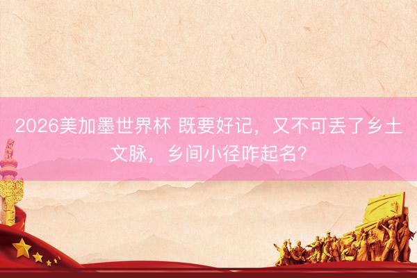 2026美加墨世界杯 既要好记,又不可丢了乡土文脉,乡间小径咋起名?