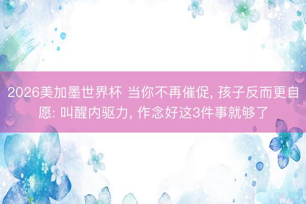 2026美加墨世界杯 当你不再催促， 孩子反而更自愿: 叫醒内驱力， 作念好这3件事就够了