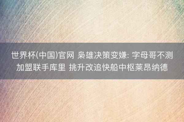 世界杯(中国)官网 枭雄决策变嫌: 字母哥不测加盟联手库里 挑升改追快船中枢莱昂纳德