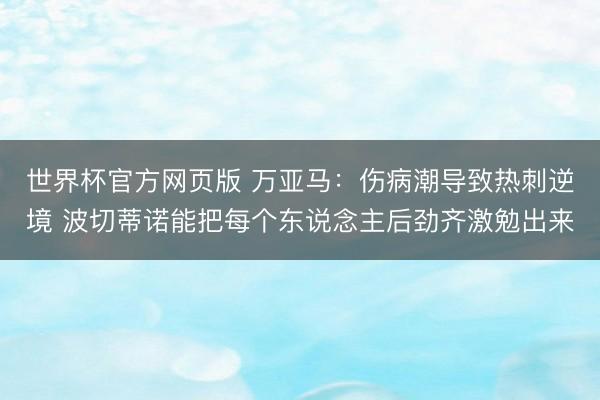 世界杯官方网页版 万亚马：伤病潮导致热刺逆境 波切蒂诺能把每个东说念主后劲齐激勉出来
