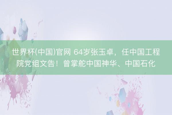 世界杯(中国)官网 64岁张玉卓,任中国工程院党组文告!曾掌舵中国神华、中国石化