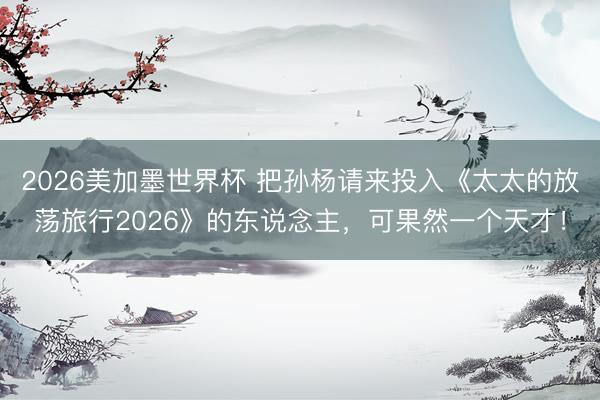 2026美加墨世界杯 把孙杨请来投入《太太的放荡旅行2026》的东说念主，可果然一个天才！